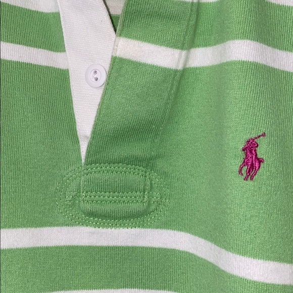 XS Green & White Stripe Ralph Lauren Rugby Polo - Picture 4 of 5